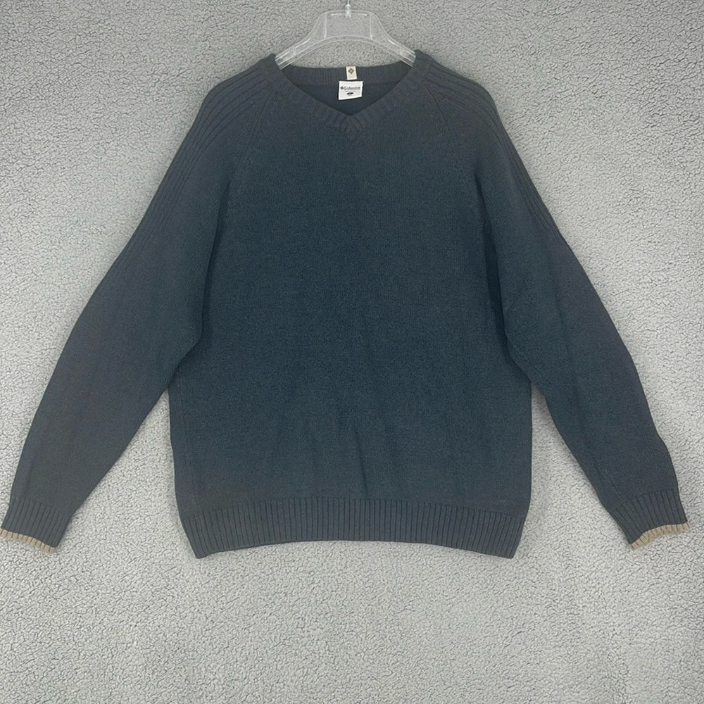 Columbia green v-neck long sleeve knit sweater men’s Large stretch elastic waist